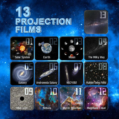 "Projektorlampe, 13-in-1, mit LED, zeigt farbenfrohe Planeten und Galaxien, ideal für entspannende Heimumgebung."