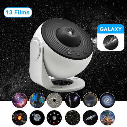 "Projektorlampe, 13-in-1, mit LED, zeigt farbenfrohe Planeten und Galaxien, ideal für entspannende Heimumgebung."