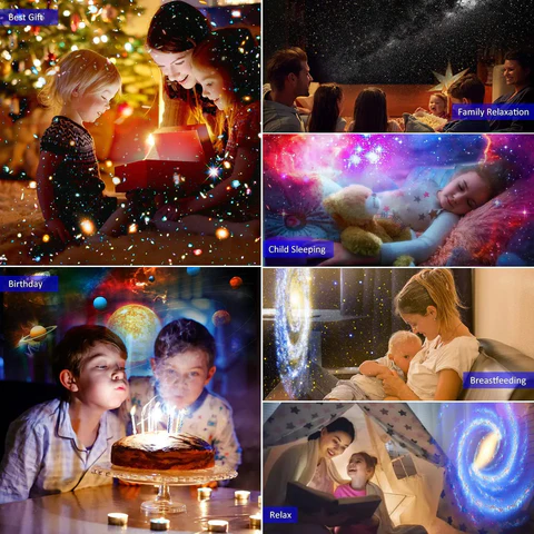 "Projektorlampe, 13-in-1, mit LED, zeigt farbenfrohe Planeten und Galaxien, ideal für entspannende Heimumgebung."