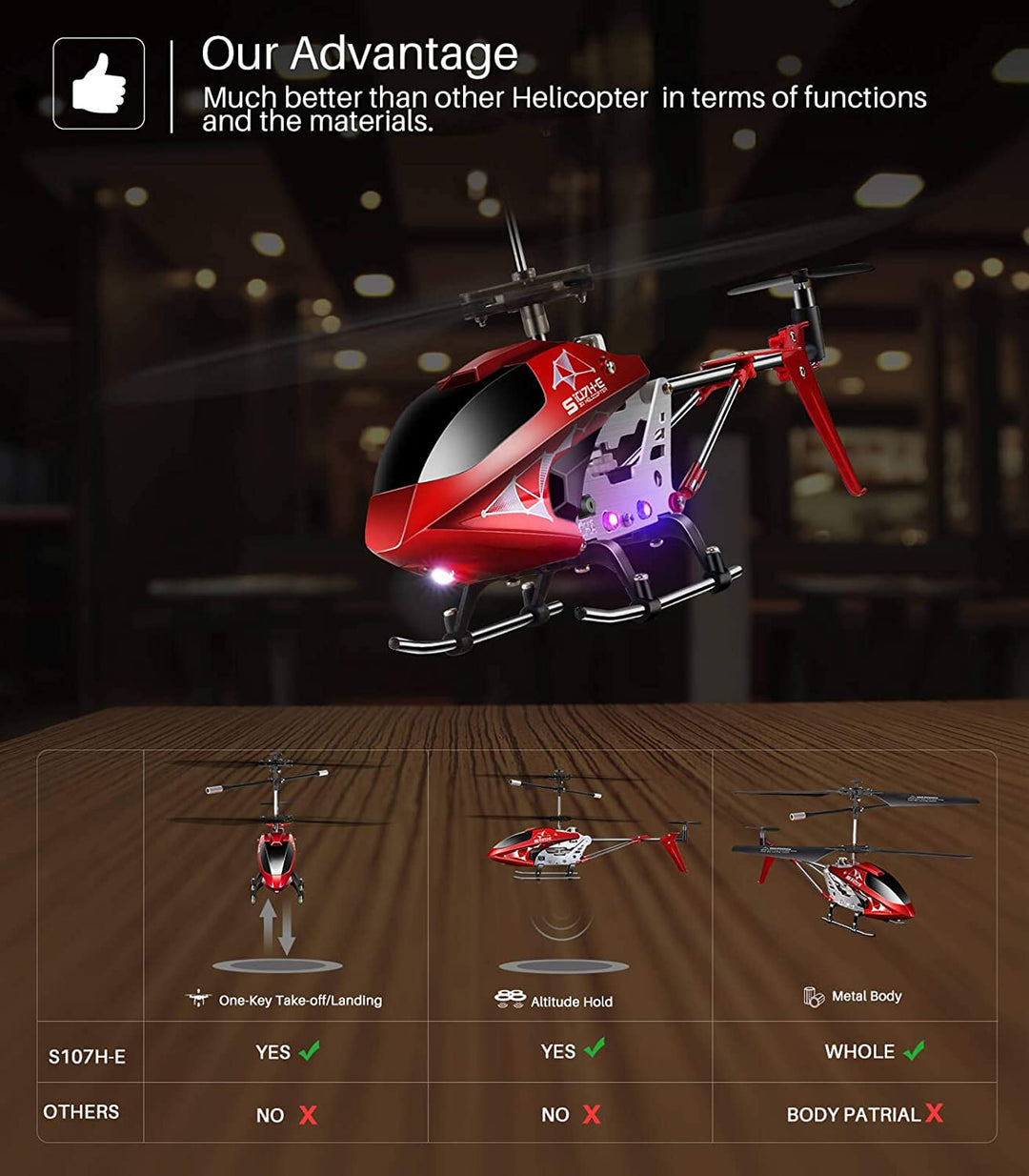 RC Hubschrauber S107H in Grün, mit Höhenhaltetechnologie, LED-Lichtern, kinderfreundlich, ideal für Indoor-Flüge.