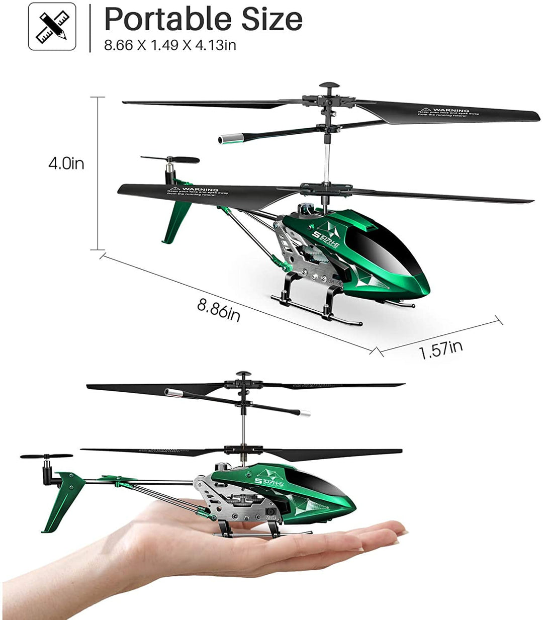 RC Hubschrauber S107H in Grün, mit Höhenhaltetechnologie, LED-Lichtern, kinderfreundlich, ideal für Indoor-Flüge.