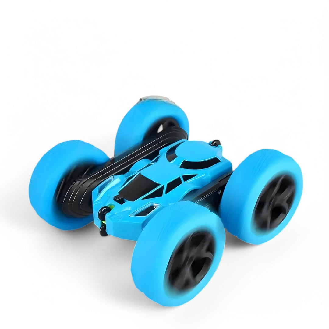"RC-Stuntfahrzeug mit 360° Drehung und Flip-Funktion, geländetauglich, ideal für Kinder, in Blau mit robusten Gummireifen"