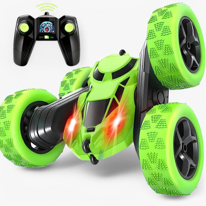 "RC-Stuntfahrzeug mit 360° Drehung und Flip-Funktion, geländetauglich, ideal für Kinder, in Blau mit robusten Gummireifen"