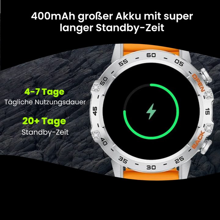 Robuste Militär-Gesundheitsuhr mit unkaputtbarem Display und Metallgehäuse, ideal für extreme Bedingungen und Sport.