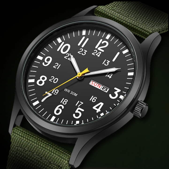 "Robuste Outdoor Herren Armbanduhr, wasserdicht und kratzfest, Edelstahlgehäuse, leuchtende Zeiger, für Abenteuer."