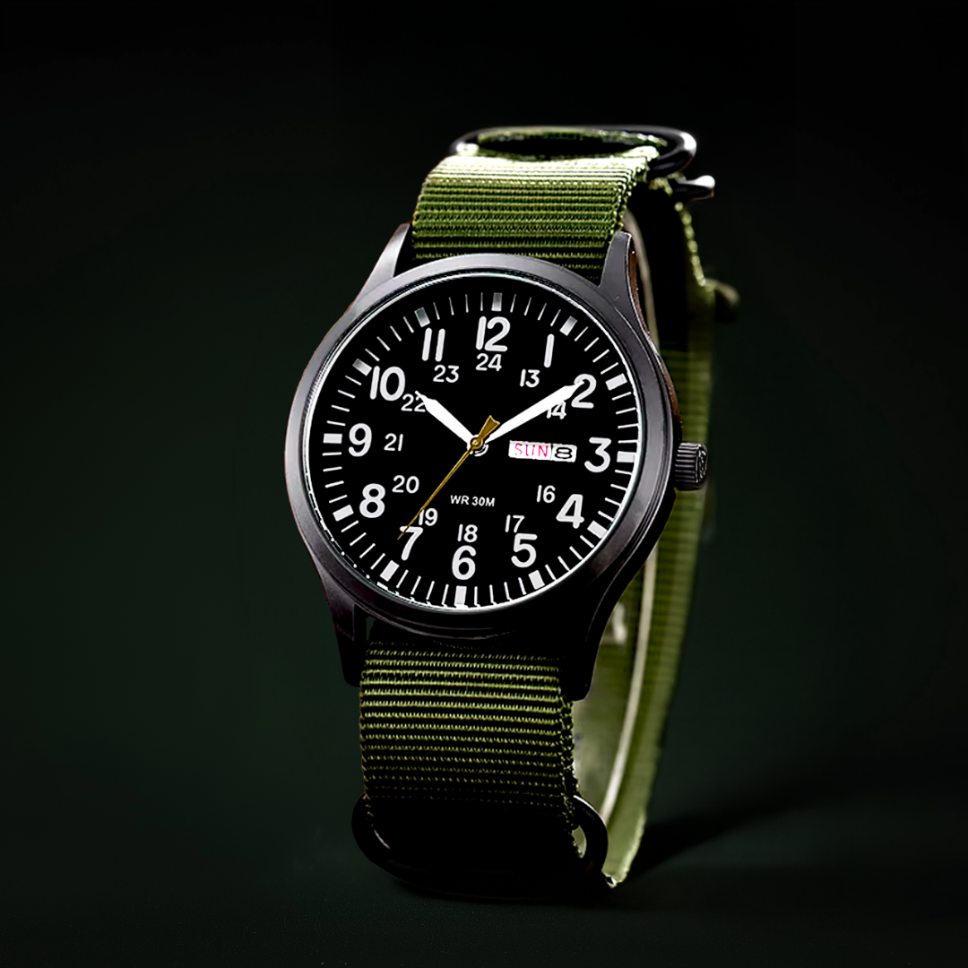 "Robuste Outdoor Herren Armbanduhr, wasserdicht und kratzfest, Edelstahlgehäuse, leuchtende Zeiger, für Abenteuer."