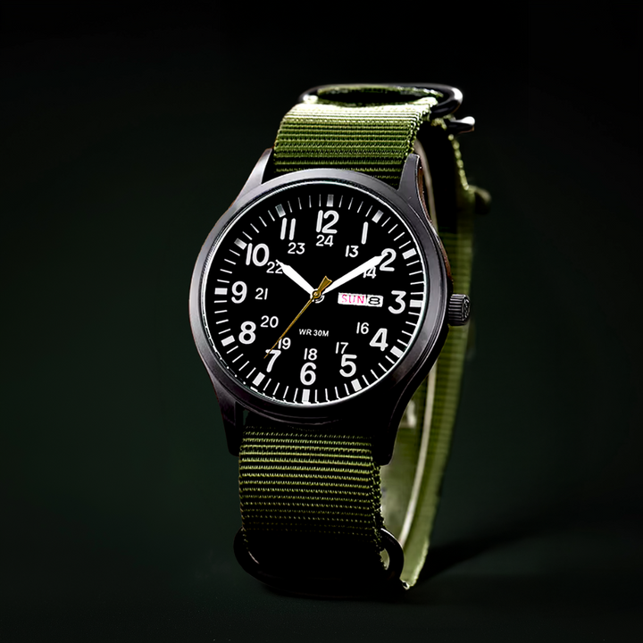 "Robuste Outdoor Herren Armbanduhr, wasserdicht und kratzfest, Edelstahlgehäuse, leuchtende Zeiger, für Abenteuer."