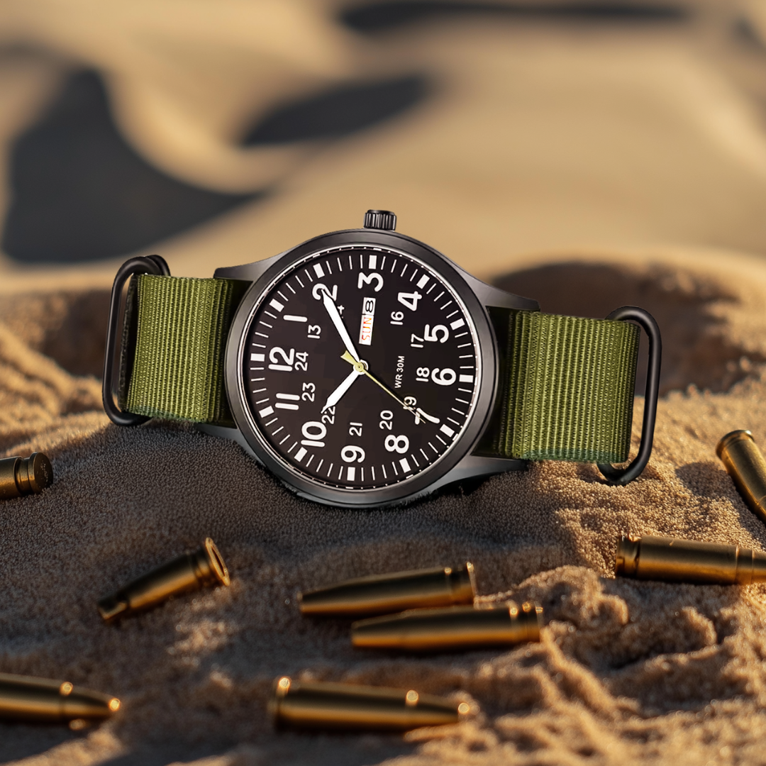 "Robuste Outdoor Herren Armbanduhr, wasserdicht und kratzfest, Edelstahlgehäuse, leuchtende Zeiger, für Abenteuer."