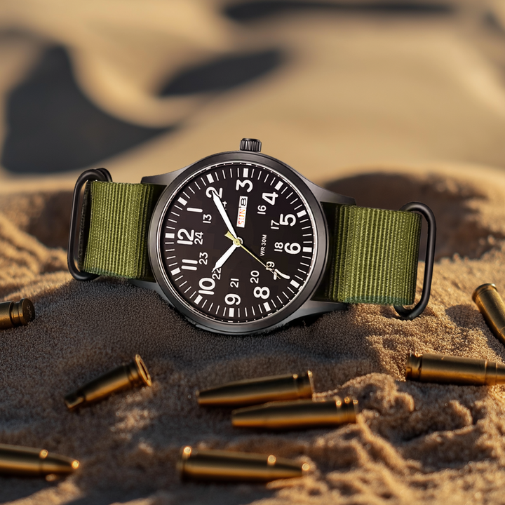 "Robuste Outdoor Herren Armbanduhr, wasserdicht und kratzfest, Edelstahlgehäuse, leuchtende Zeiger, für Abenteuer."
