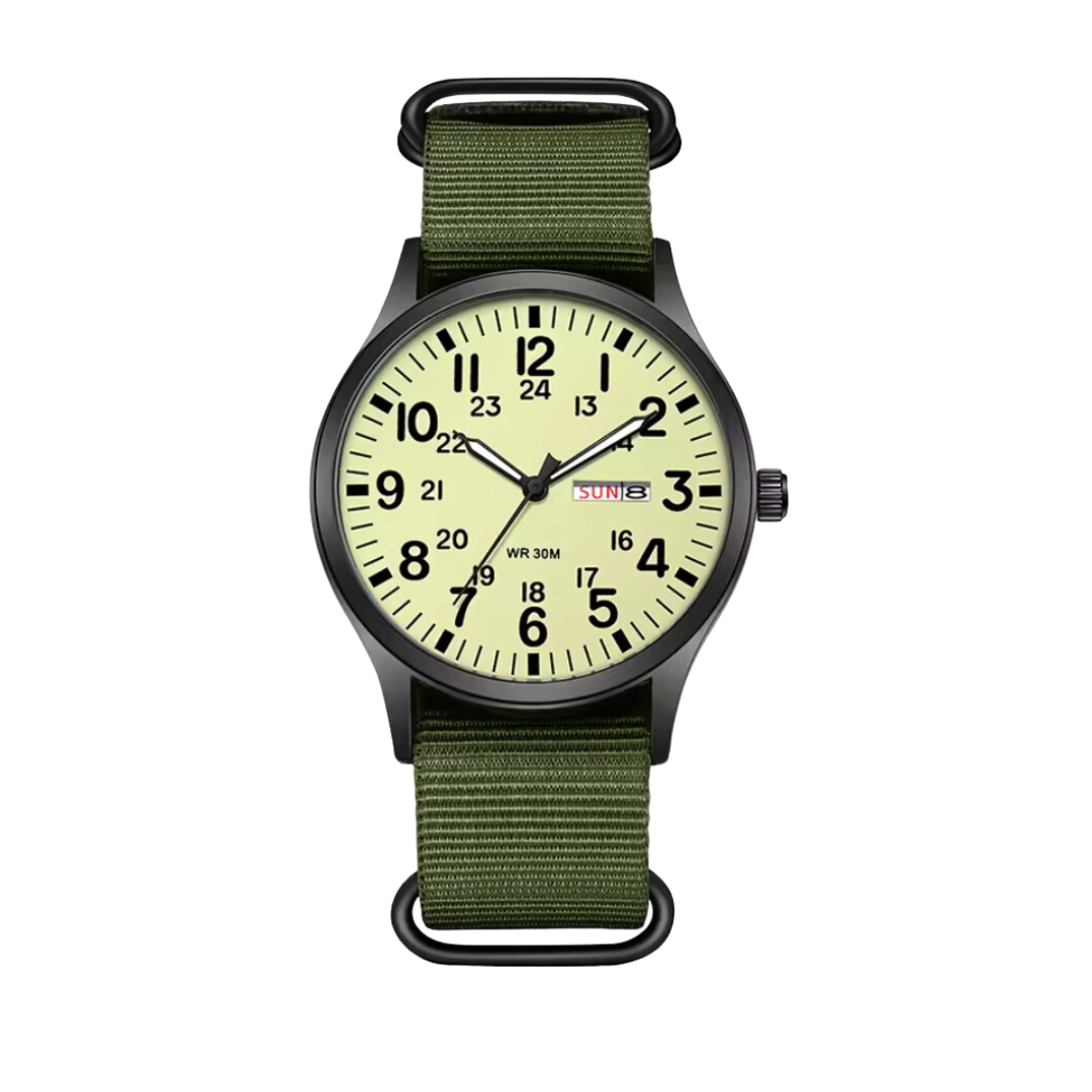 "Robuste Outdoor Herren Armbanduhr, wasserdicht und kratzfest, Edelstahlgehäuse, leuchtende Zeiger, für Abenteuer."