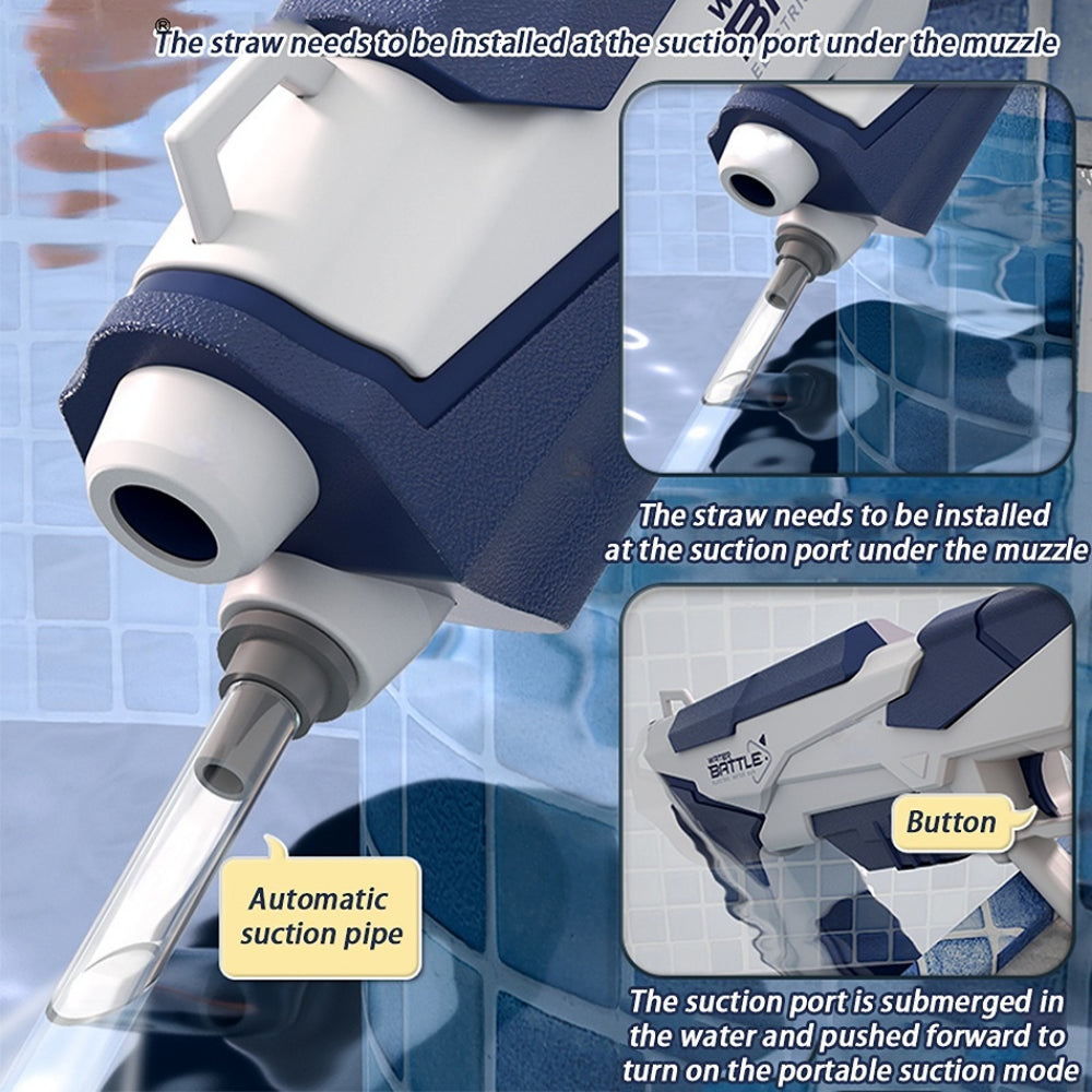Robuste Wasserpistole mit kräftigem Strahl, großem Tank & USB-Akku, ideal für sommerliche Wasserschlachten, blau/rosa.