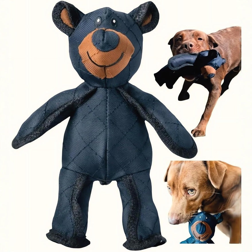 Robuster Hunde Plüsch Bär, weich mit verstärkten Nähten und Quietschfunktion, ideal für aktives Spiel und Kuscheleinheiten.
