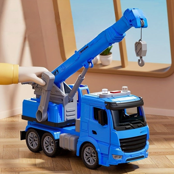 "Robuster Kran Truck Spielzeug mit großem beweglichem Kranarm, lebhaften Details, blinkenden Lichtern und Soundeffekten"