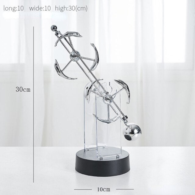 Rotierendes Perpetuum Mobile-Pendel, dekoratives Ornament mit edlem Doppel-Dreifachring-Design, still und hypnotisch.