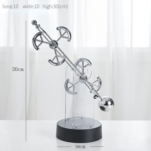 Rotierendes Perpetuum Mobile-Pendel, dekoratives Ornament mit edlem Doppel-Dreifachring-Design, still und hypnotisch.