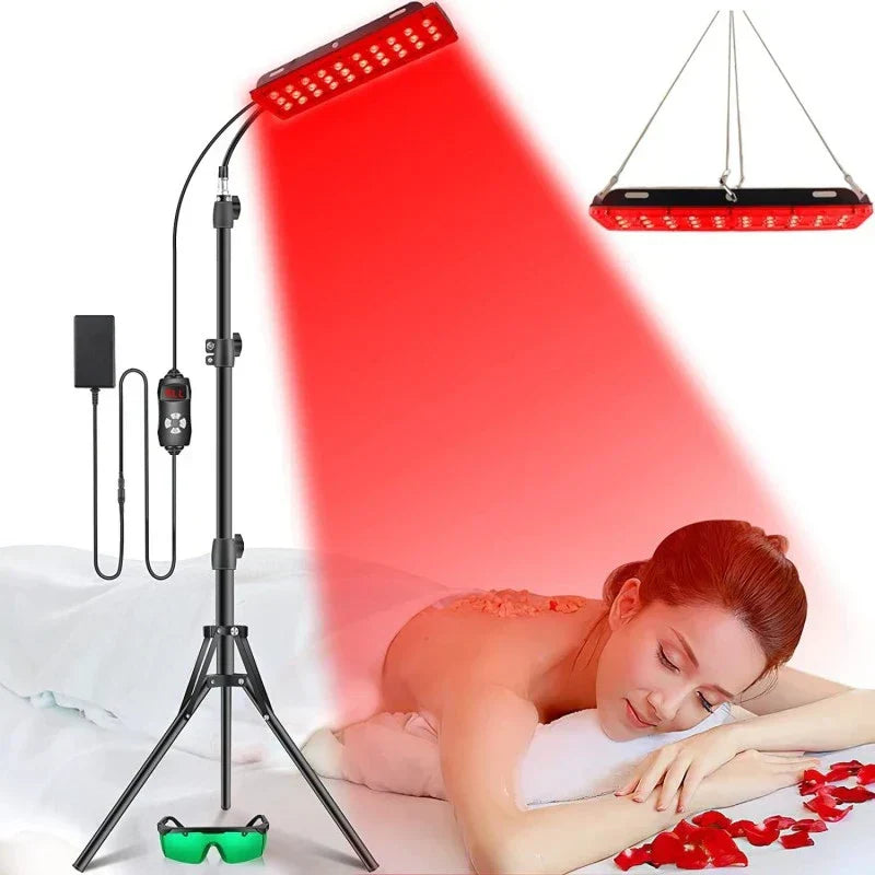 Rotlichttherapie-Panel mit schwarzem Gehäuse, 180 LEDs, für Schmerz- und Stresslinderung, flexible Einstellungsmöglichkeiten.
