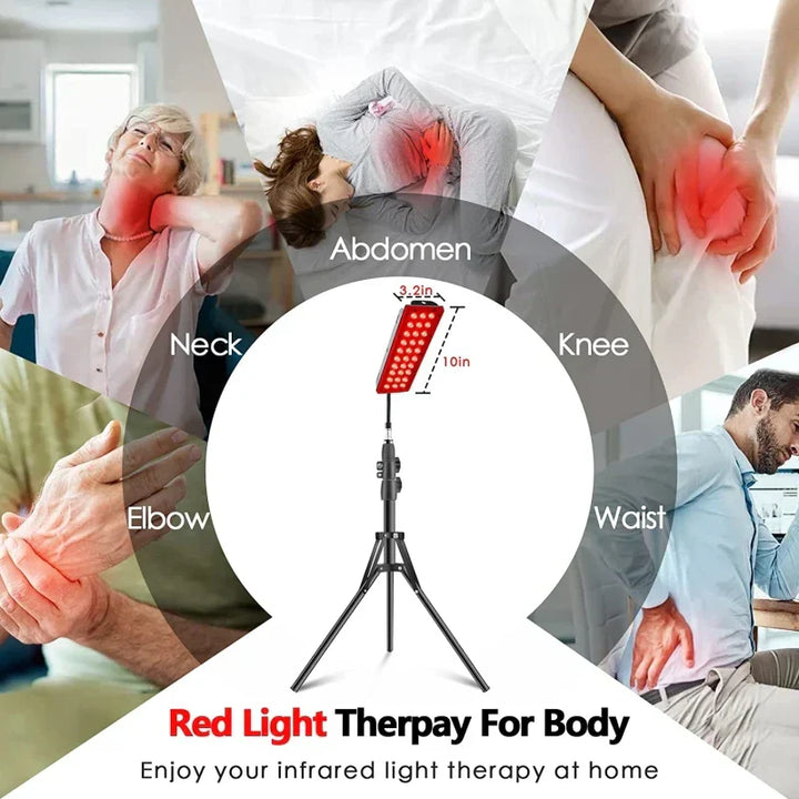 Rotlichttherapie-Panel mit schwarzem Gehäuse, 180 LEDs, für Schmerz- und Stresslinderung, flexible Einstellungsmöglichkeiten.