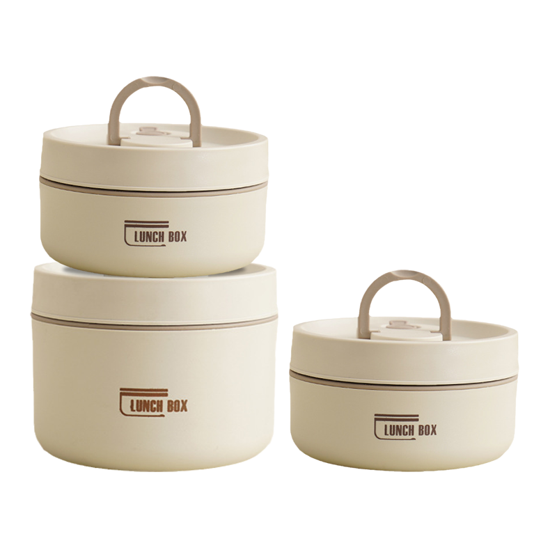 "Runde, mehrschichtige ThermoBox Lunchbox, stapelbar, mit Deckel in stilvollem Design, ideal für unterwegs"