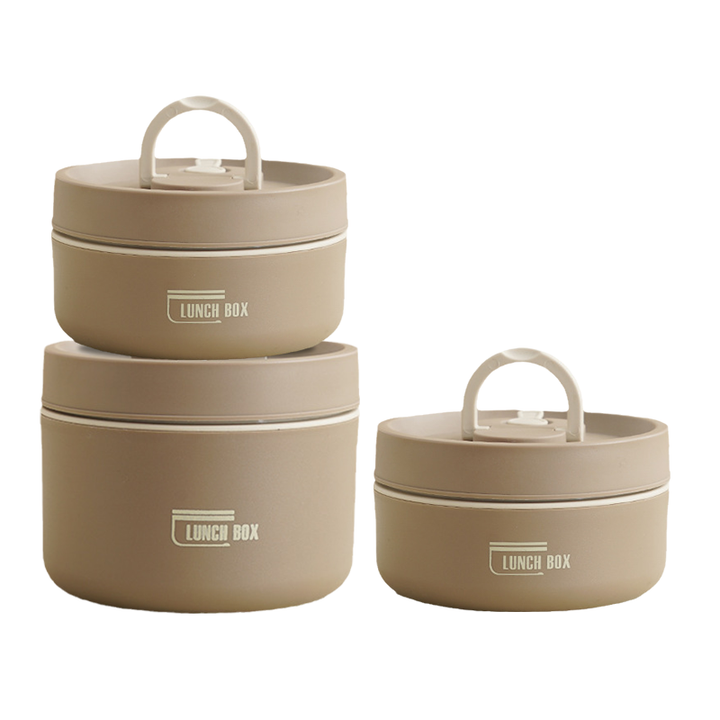 "Runde, mehrschichtige ThermoBox Lunchbox, stapelbar, mit Deckel in stilvollem Design, ideal für unterwegs"