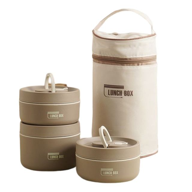 "Runde, mehrschichtige ThermoBox Lunchbox, stapelbar, mit Deckel in stilvollem Design, ideal für unterwegs"