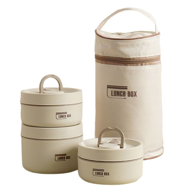 "Runde, mehrschichtige ThermoBox Lunchbox, stapelbar, mit Deckel in stilvollem Design, ideal für unterwegs"