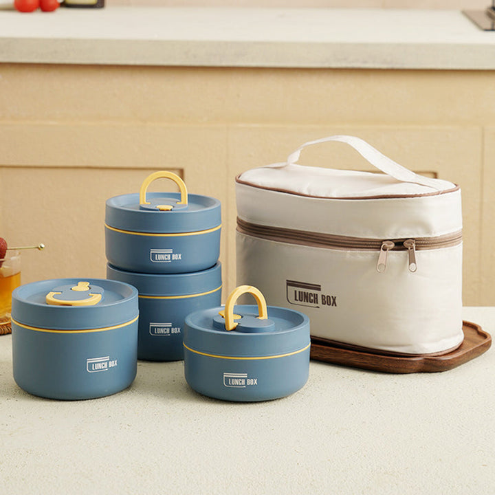 "Runde, mehrschichtige ThermoBox Lunchbox, stapelbar, mit Deckel in stilvollem Design, ideal für unterwegs"