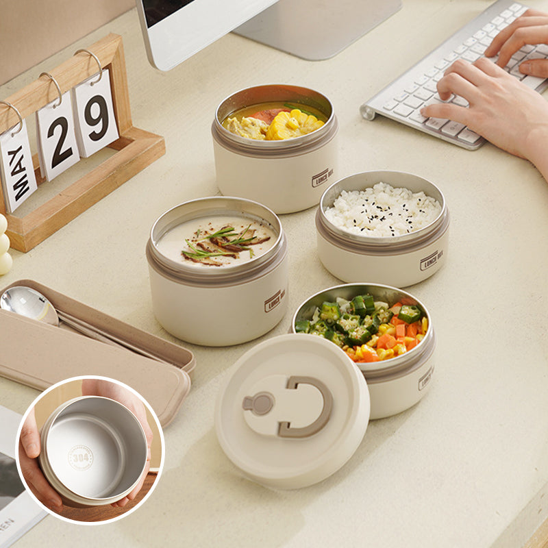 "Runde, mehrschichtige ThermoBox Lunchbox, stapelbar, mit Deckel in stilvollem Design, ideal für unterwegs"