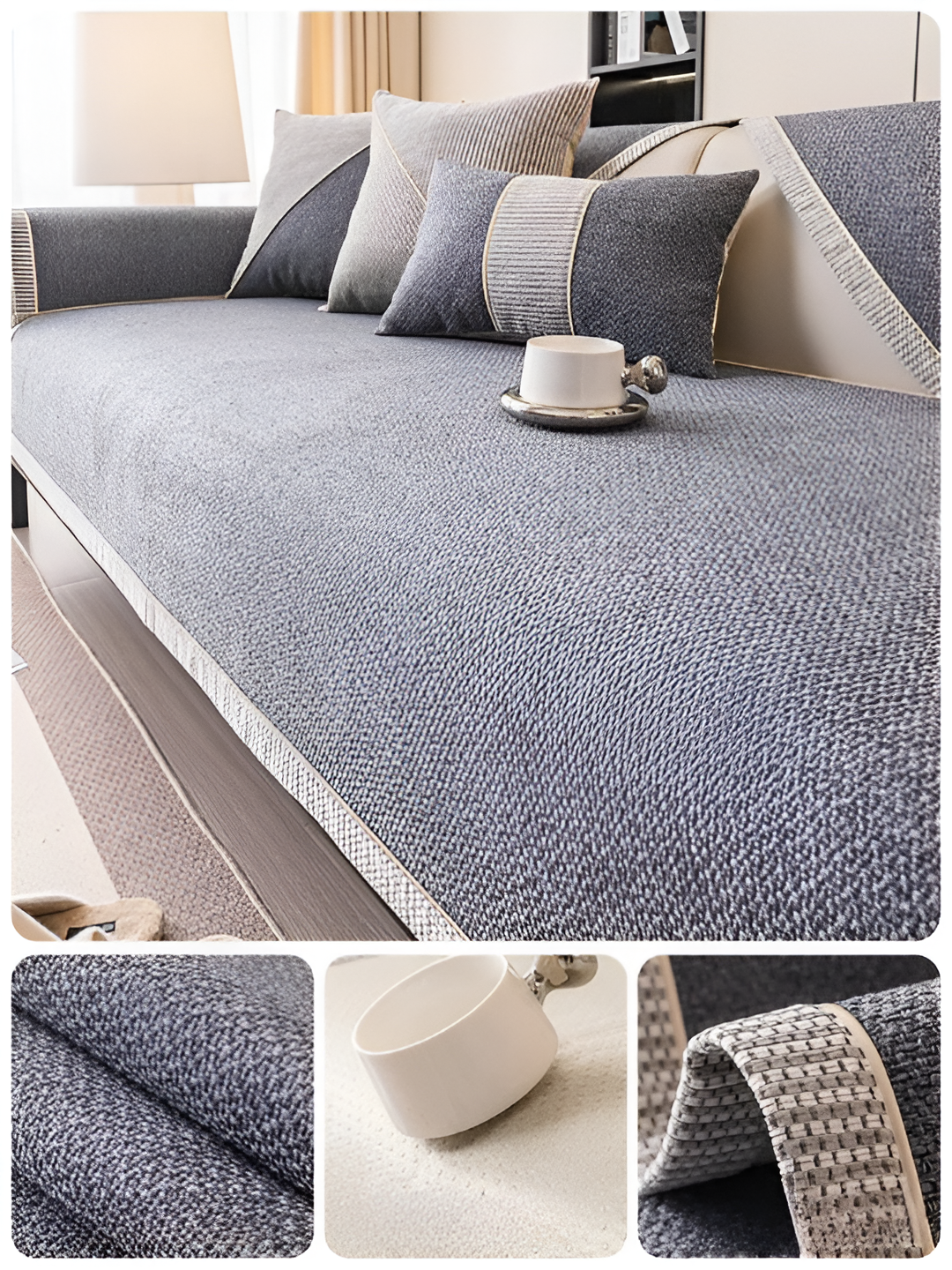 "Rutschfester Sofabezug in Hellgrau: Modernes Design, ultimative Passform & Schutz für Ihr Wohnzimmer-Sofa."