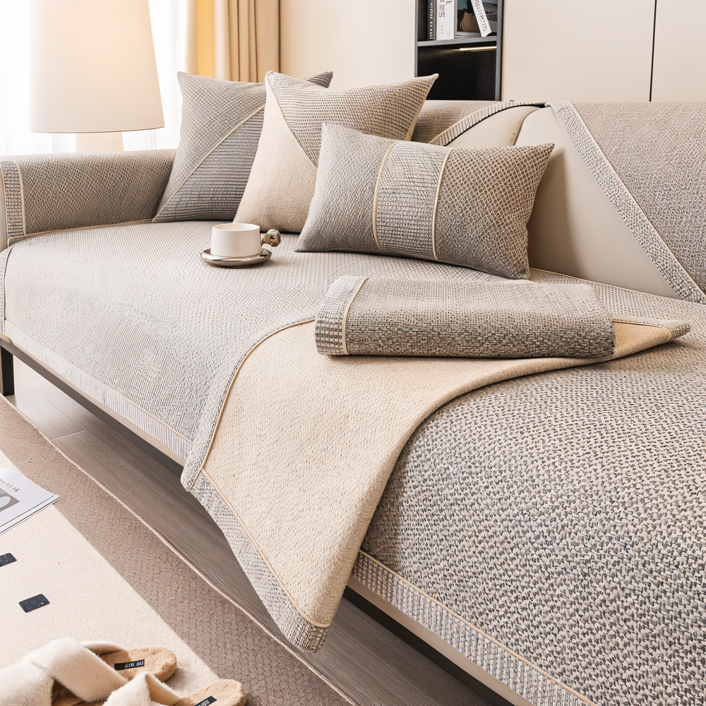 "Rutschfester Sofabezug in Hellgrau: Modernes Design, ultimative Passform & Schutz für Ihr Wohnzimmer-Sofa."