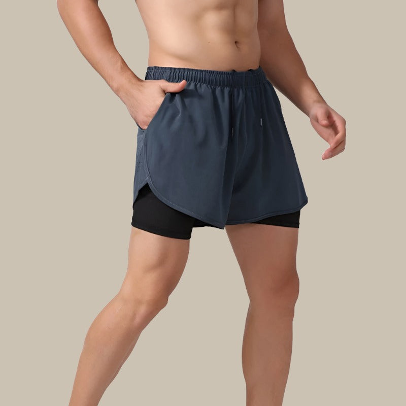Schnelltrocknende Herren Laufshorts, leicht, atmungsaktiv, mit Mesh-Einsätzen und Reißverschluss, ideal für Sport.