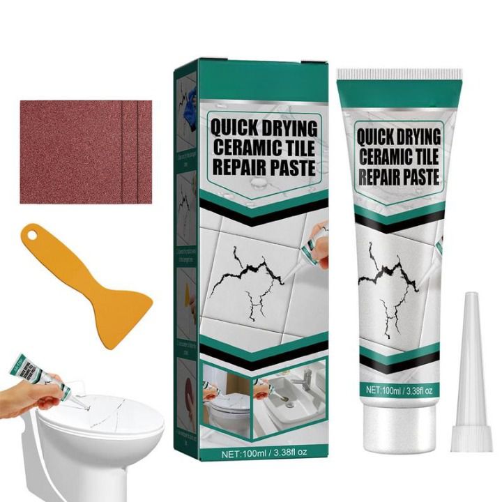 "Schnelltrocknende Keramikfliesen-Reparaturpaste, weiße Paste, Anwendung auf beschädigten Fliesen, DIY-Reparatur"