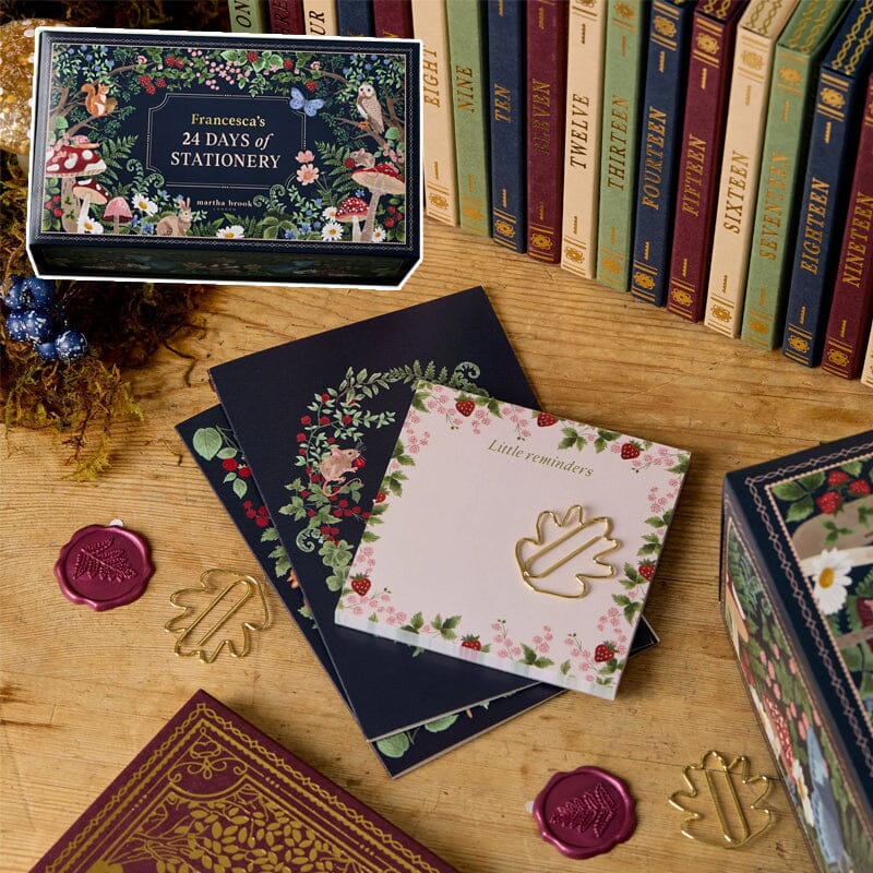 "Schreibwaren-Adventskalender im Winterwald-Design, 24-tägige Überraschungen, tiefrote Farben, für Kinder und Erwachsene"