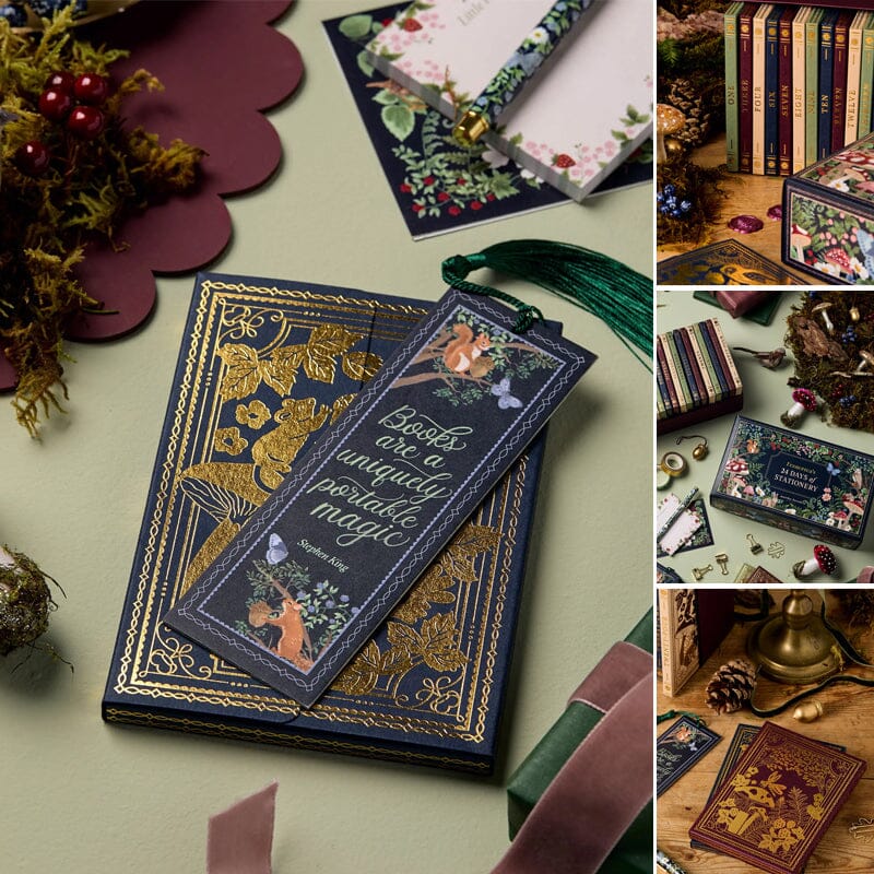 "Schreibwaren-Adventskalender im Winterwald-Design, 24-tägige Überraschungen, tiefrote Farben, für Kinder und Erwachsene"