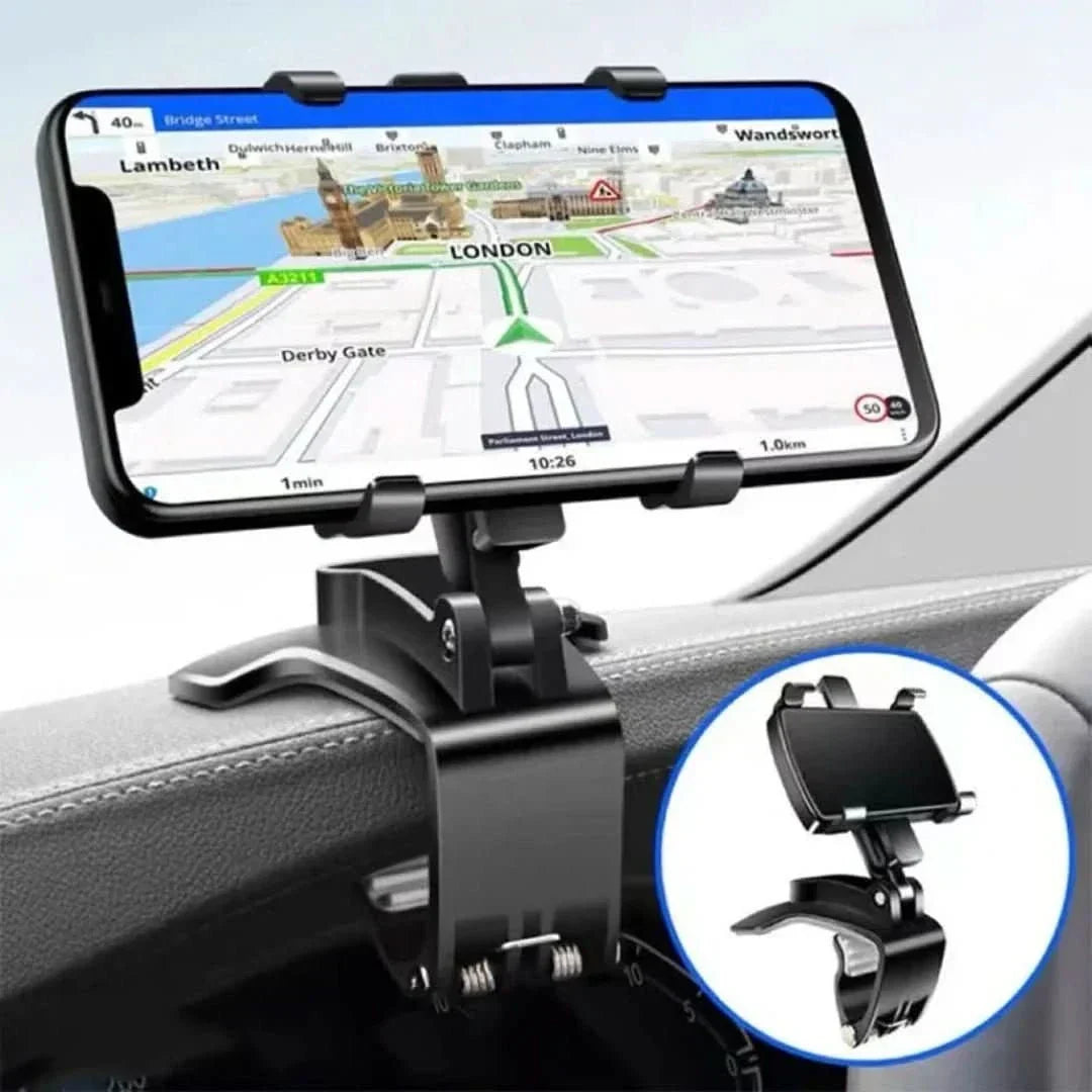 Schwarze 360° drehbare Telefonhalterung, stabil, einfach zu montieren, für Armaturenbrett im Auto, aus robustem ABS.