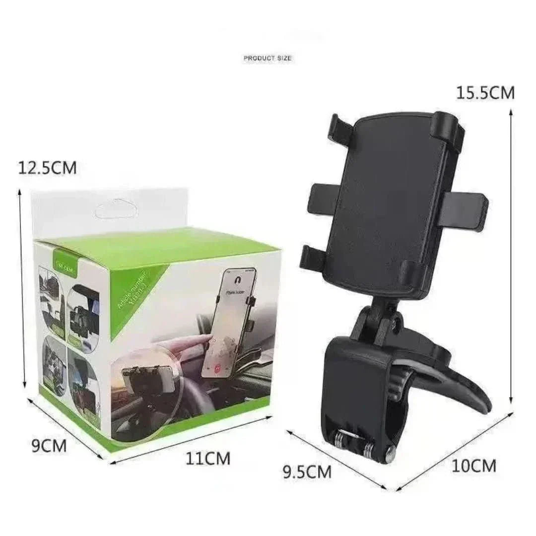 Schwarze 360° drehbare Telefonhalterung, stabil, einfach zu montieren, für Armaturenbrett im Auto, aus robustem ABS.
