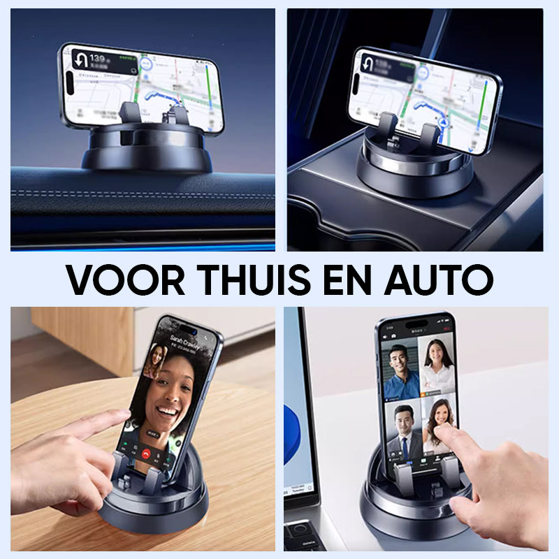 "Schwarze 360° Handyhalterung fürs Auto, flexibel, sicher, mit rutschfester Basis und universeller Kompatibilität."