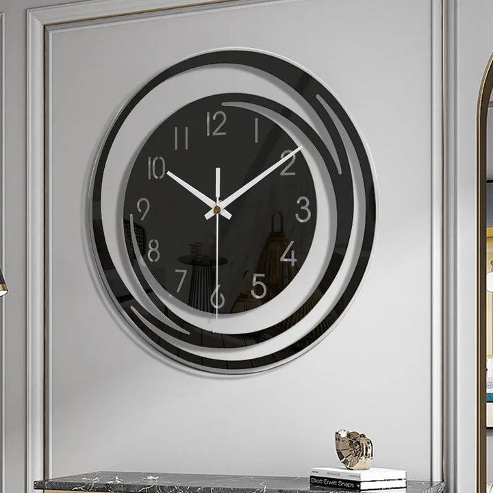 "Schwarze skandinavische Acryl Wanduhr, geometrisches Design, geräuschlos, ideal für Wohnzimmer, minimalistisch und modern."