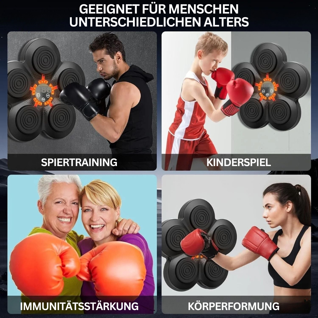 Schwarze Smart-Boxmaschine mit roten Handschuhen und Sensoren, ideal für interaktives Heimtraining mit RGB-Licht.