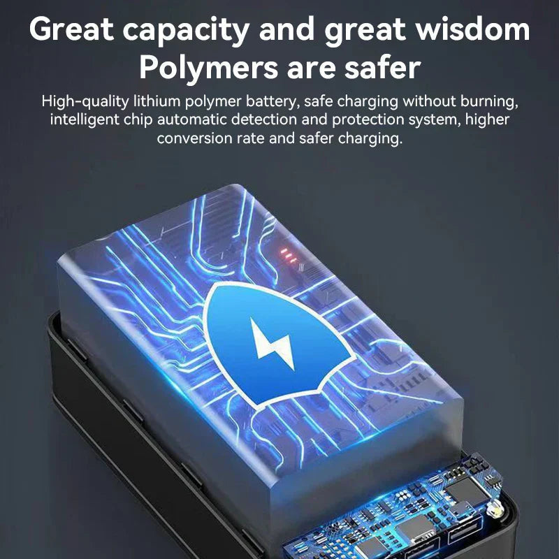 "Schwarze Ultra-Powerbank 100.000 mAh, tragbar, mit LED-Anzeige, ideal für Outdoor-Abenteuer, schnellladefähig"