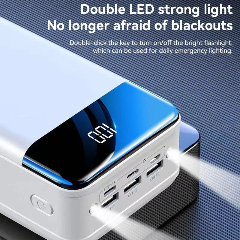 "Schwarze Ultra-Powerbank 100.000 mAh, tragbar, mit LED-Anzeige, ideal für Outdoor-Abenteuer, schnellladefähig"