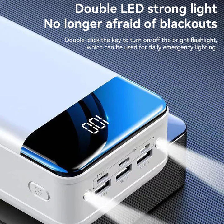 "Schwarze Ultra-Powerbank 100.000 mAh, tragbar, mit LED-Anzeige, ideal für Outdoor-Abenteuer, schnellladefähig"