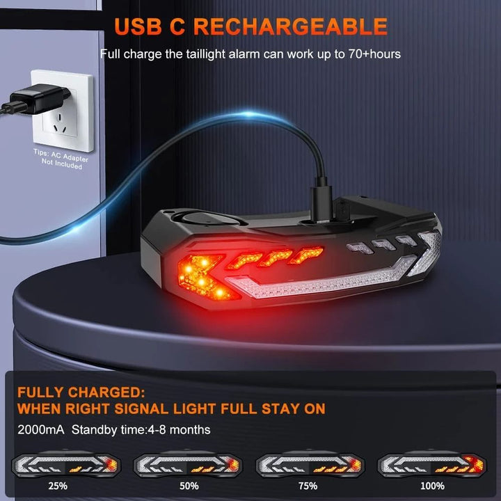 Schwarzes Rücklicht mit 31 LED und 6 Modi am Fahrradsattel, integriertem Alarm gegen Diebstahl, für verbesserte Sicherheit.