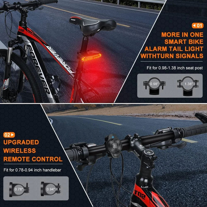 Schwarzes Rücklicht mit 31 LED und 6 Modi am Fahrradsattel, integriertem Alarm gegen Diebstahl, für verbesserte Sicherheit.