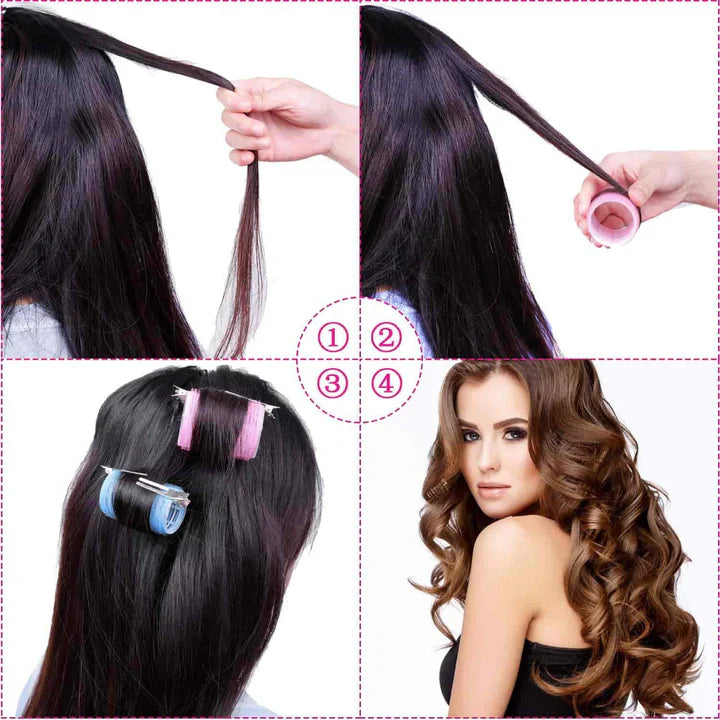 "Selbstklebende Haarwickler in verschiedenen Größen für voluminöse, langanhaltende Locken ohne Hitzeschäden, Beauty-Produkt."