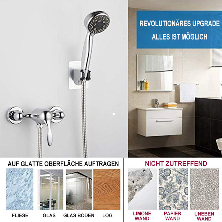 "Selbstklebender Duschkopfhalter, verstellbar, aus ABS-Kunststoff, auf Glaswand angebracht, moderner Stil"