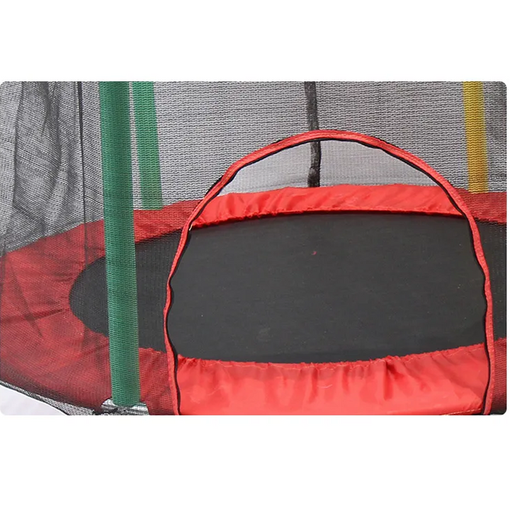 "Sicheres Kindertrampolin mit robustem Rahmen, Schutzrand und Netz; ideal für draußen, geeignet bis 100 kg, einfach montierba
