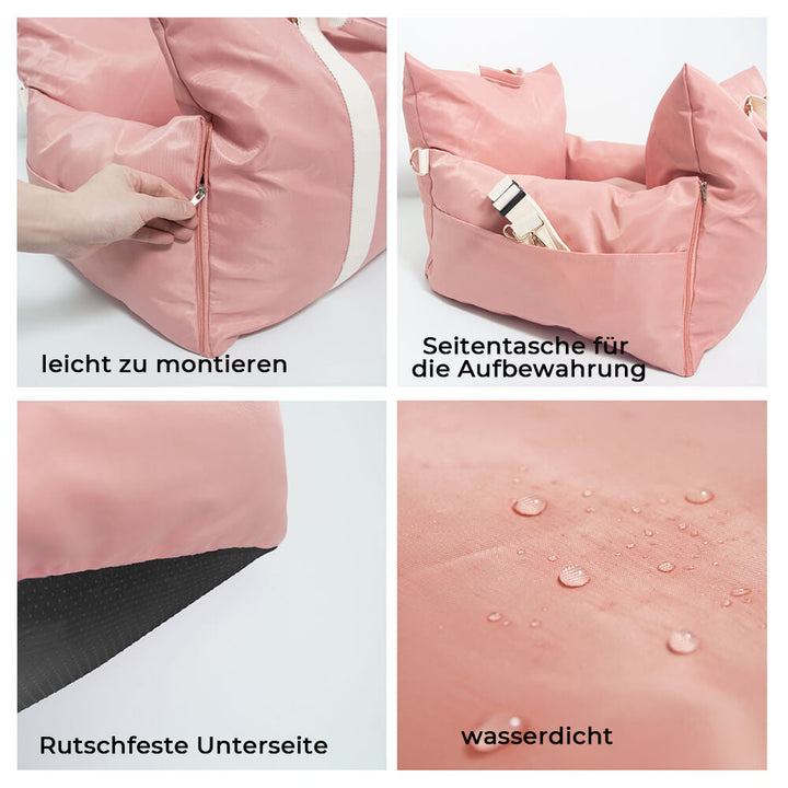"Sicheres und wasserdichtes Hundeautositzbett mit Schutzkissen und Komfort, ideal für Reisen und leicht zu reinigen."