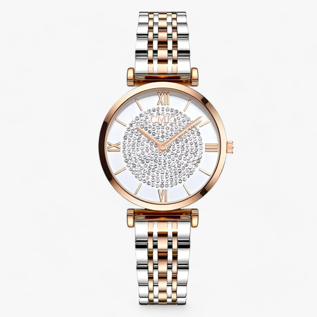 Silberne und goldene Luxus Damen-Armbanduhr, elegant und stilvoll, ideal für jedes Outfit. Hochwertige, minimalistische Uhr.