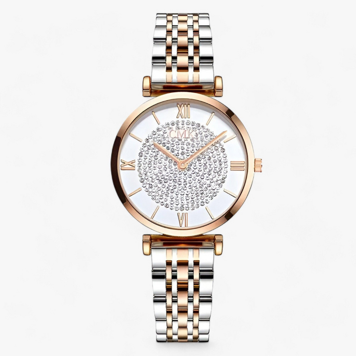 Silberne und goldene Luxus Damen-Armbanduhr, elegant und stilvoll, ideal für jedes Outfit. Hochwertige, minimalistische Uhr.