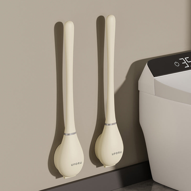 Silikon-Toilettenbürste mit flachem Kopf, Hygienisch und stilvoll, Wandhalterung, in Beige, Hellgrün, Dunkelgrün, Orange, Wei